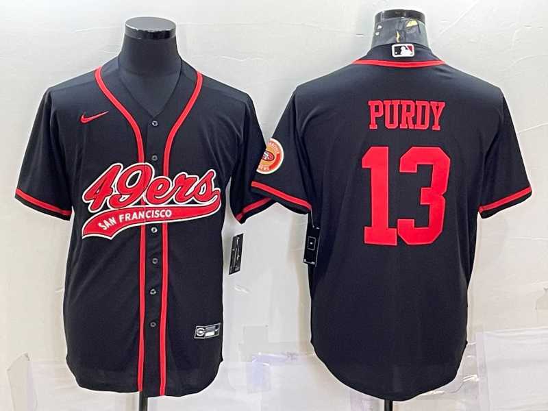 Mens San Francisco 49ers #13 Brock Purdy Black With Patch Cool Base Stitched Baseball Jersey